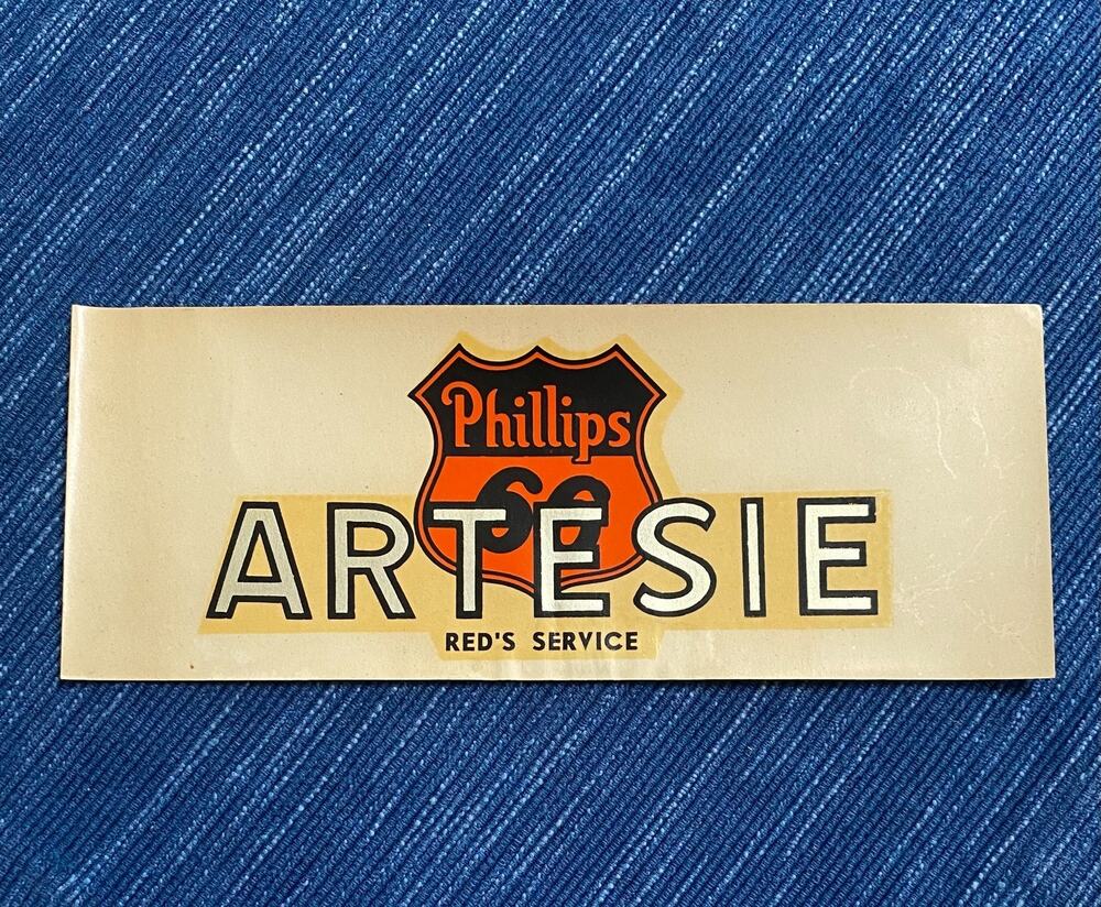 VTG Phillips 66 Artesie Reds Service Decal Old Gas Station Travel Souvenir Oil